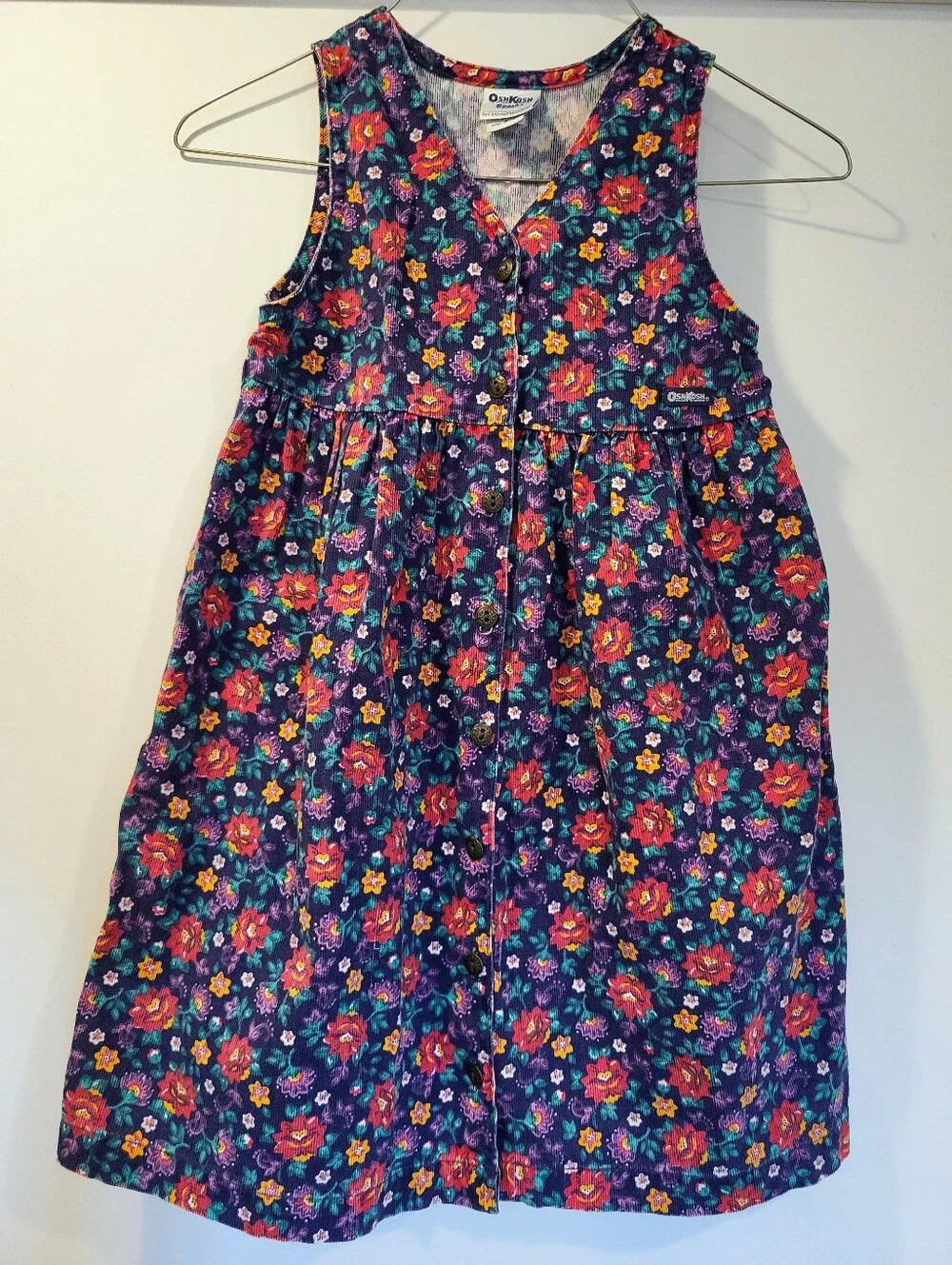 Vintage 1990s OshKosh B'gosh Purple Floral corduroy dress in girls size 6